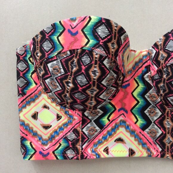 Volcom Swimwear Bikini Top Multicolor Print Strapless - Picture 2 of 5